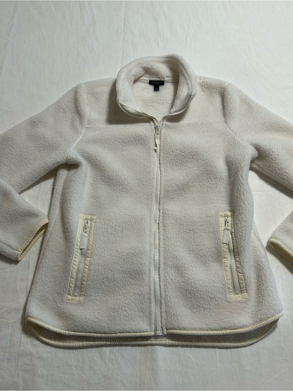 Talbots Ivory Sherpa Fleece Full Zip Jacket Small Cozy Coastal Grandma - Picture 3 of 10